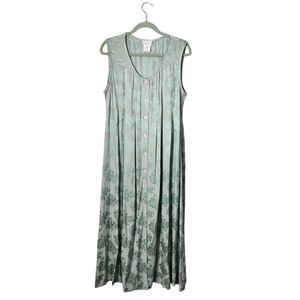 MODA INTERNATIONAL y2k ombre green floral‎ button front summer dress XL